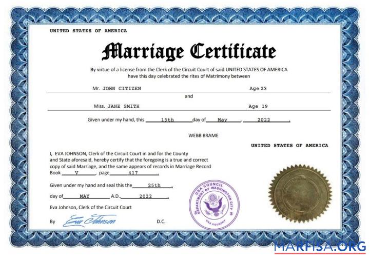 Realistic USA marriage certificate Word and PDF template